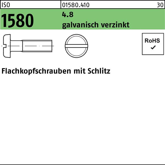 Flachkopfschraube ISO 1580 Schlitz M3x 20 4.8 galv.verz. 200 Stück
