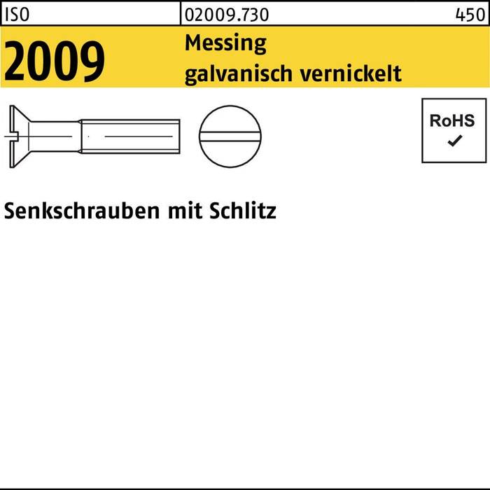 Senkschraube ISO 2009 Schlitz M4x 10 Messing galv. vernickelt 200 Stück
