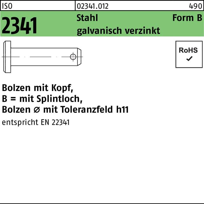 Bolzen ISO 2341 Kopf/Splintloch B 20x50x42 Stahl galv.verz. 1 Stück