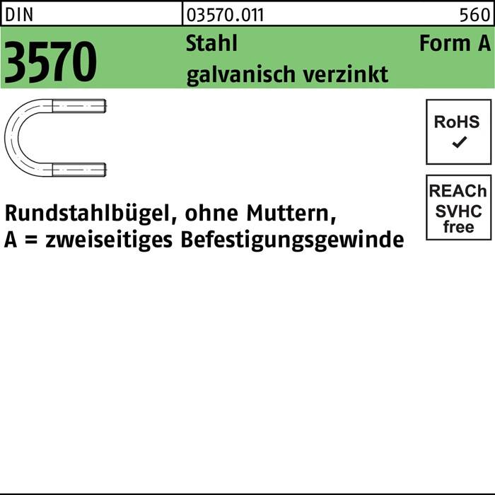 Rundstahlbügel DIN 3570 o.Mutter A 332/NW 300 Stahl galv.verz. 1Stück
