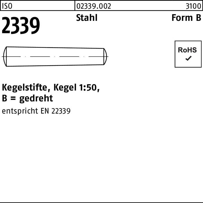 Kegelstift ISO 2339 gedreht B 12x 45 Stahl Kegel 1:50 25 Stück