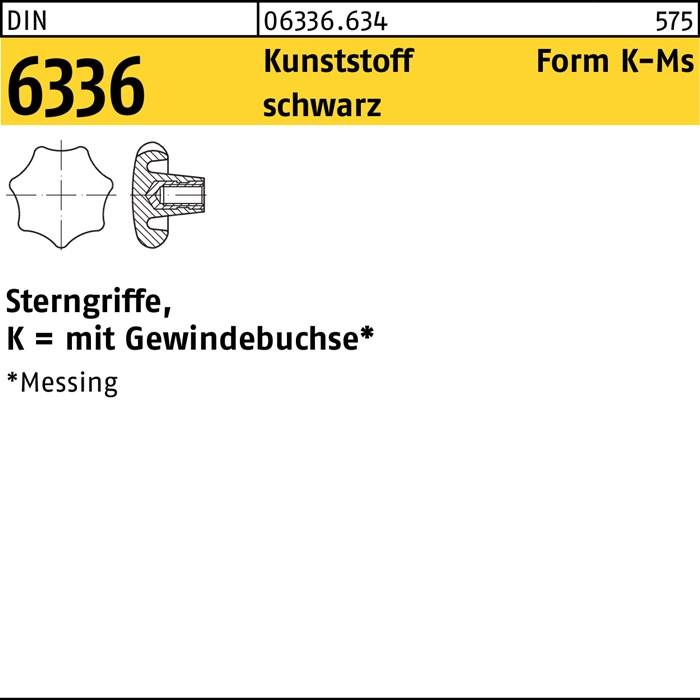 Sterngriff DIN 6336 FormK-Ms K 40 M8 Ku. sw Messingbuchse 10 Stück