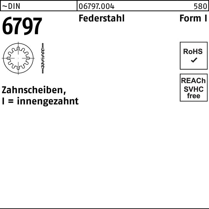 Zahnscheibe DIN 6797 FormI innengezahnt I 25 Federstahl 100 Stück