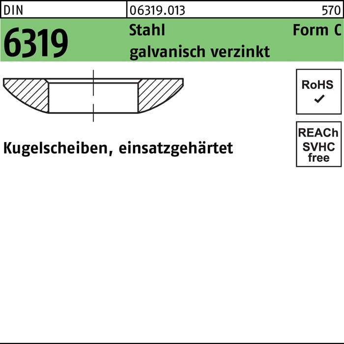 Kugelscheibe DIN 6319 FormC C 25x44x 8,2 Stahl galv.verz. 10 Stück