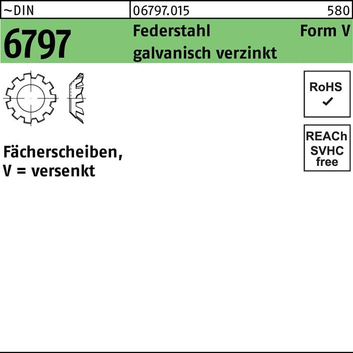 Zahnscheibe DIN 6797 FormV versenkt V 8,4 Federstahl galv.verz. 2000St.