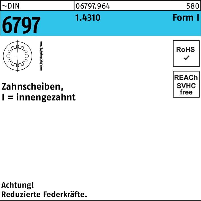 Zahnscheibe DIN 6797 FormI innengezahnt I 3,2 1.4310 2000 Stück