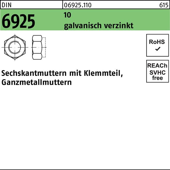 Sechskantmutter DIN 6925 Klemmteil M27 10 galv.verz. 10 Stück