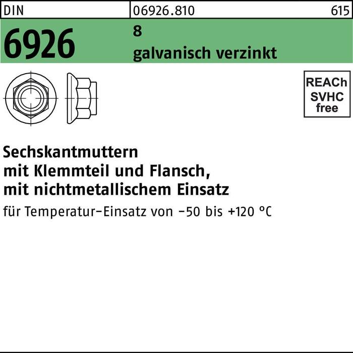 Sechskantmutter DIN 6926 Klemmteil/Flansch M16 8 galv.verz. 100Stück