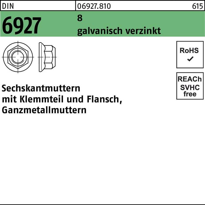 Sechskantmutter DIN 6927 Klemmteil/Flansch M16 8 galv.verz. 100Stück