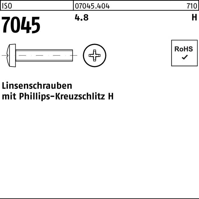 Flachkopfschraube ISO 7045 PH M3x 5-H 4.8 2000 Stück