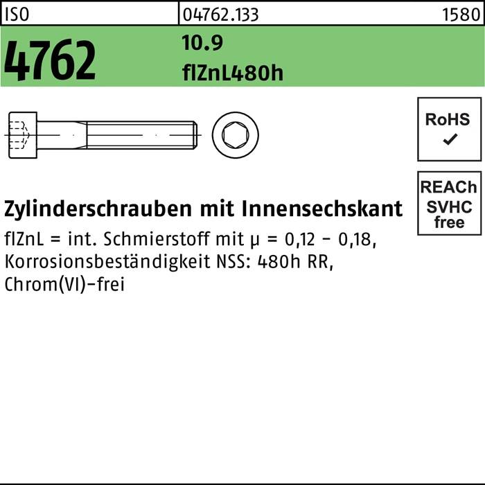 Zylinderschraube ISO 4762 Innen-6kt M20x75 10.9 zinklamellenb. 25St.