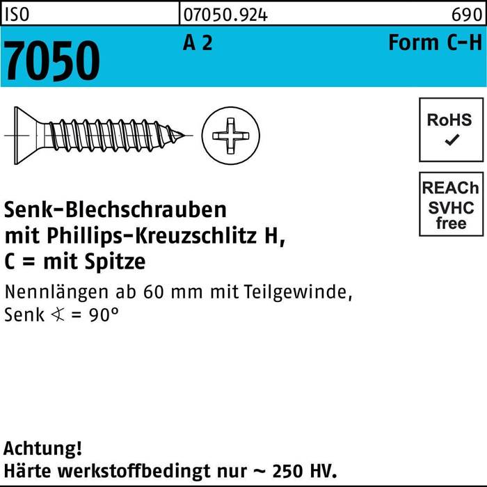 Blechschraube ISO 7050 SEKO Spitze/PH 5,5x 60 -C-H A 2 250 Stück