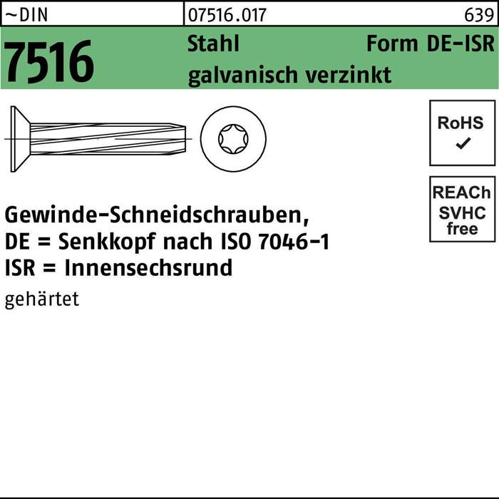 Form DE-159 Stahl galvanisch verzinkt' Schraube mit Teilenummer 07516, dargestellt als Sechskantschraube. RoHS- und REACH-konform.