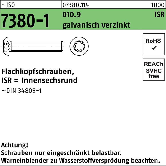 Flachkopfschraube ISO 7380-1 ISR M5x20-T25 010.9 galv.verz. 500St.