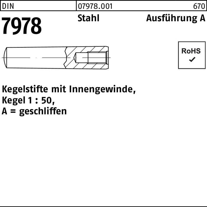 Kegelstift DIN 7978/ISO 8736 Innengewinde A 10x 30 Stahl Kegel 1:50 10 Stück