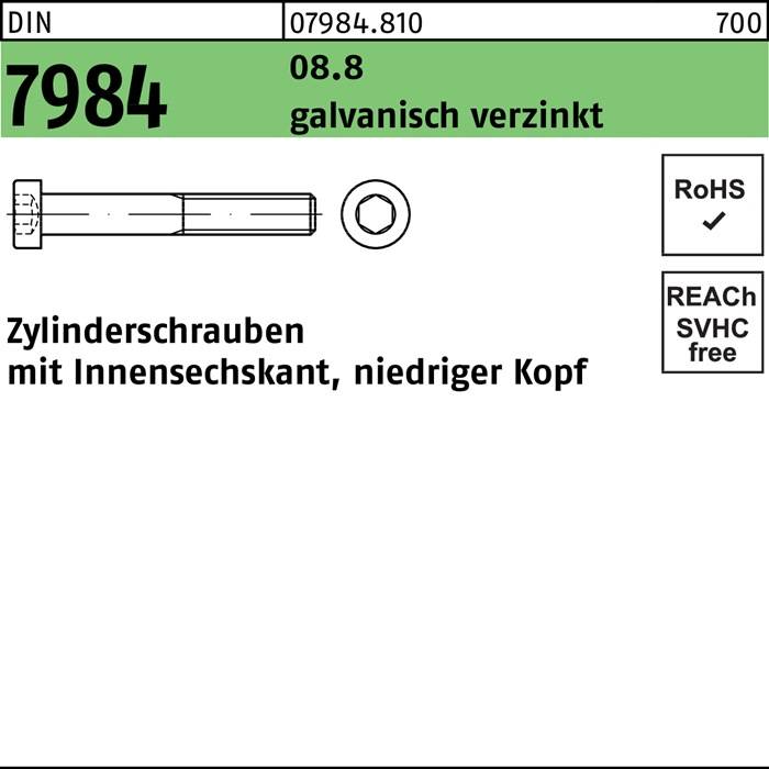 Zylinderschraube DIN 7984 Innen-6kt M8x22 8.8 galv.verz. 200St.