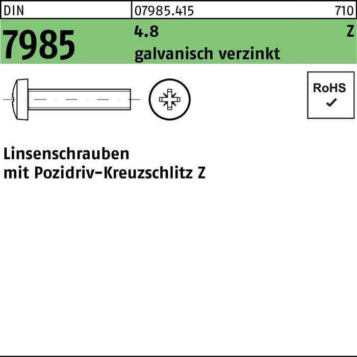 Linsenschraube DIN 7985 PZ M4x5-Z 4.8 galv.verz. 2000St.