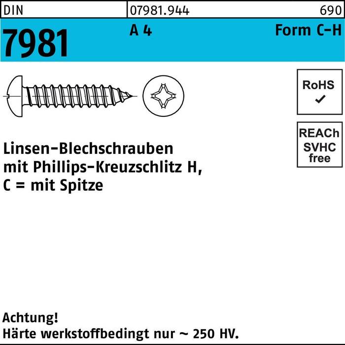 Blechschraube DIN 7981 LIKO PH C 4,8x100-H A 4 100 Stück
