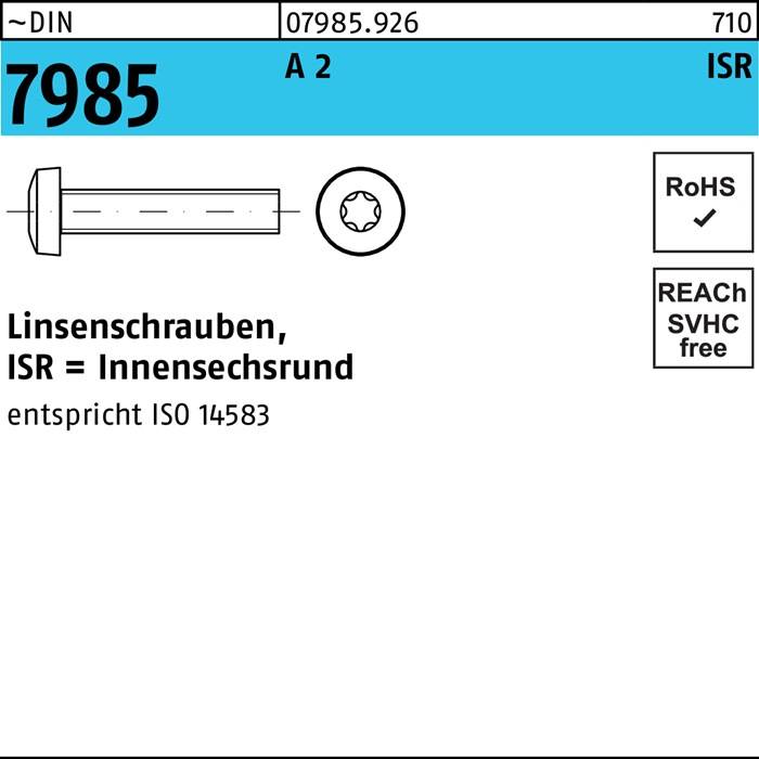 Linsenschraube DIN 7985 ISR M6x 16-T30 A 2 200 Stück