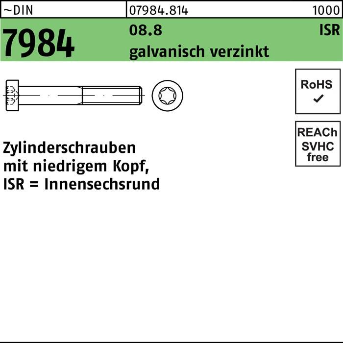 Zylinderschraube DIN 7984 ISR M8x30-T40 8.8 galv.verz. 200St.