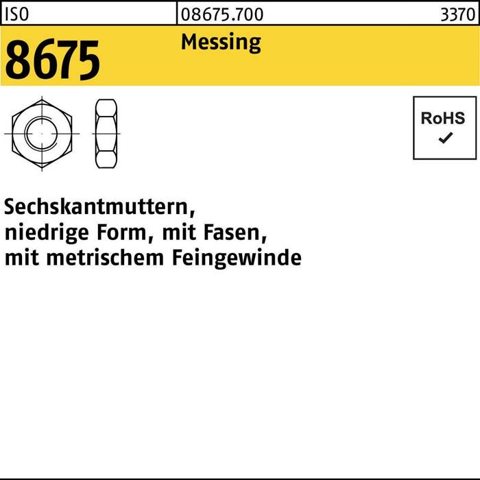 Sechskantmuttern, Bezeichnung für Sechskantmuttern; flache Ausführung mit metrischem Feingewinde aus Messing. RoHS-konform. Modell: 08675.700, 3370.