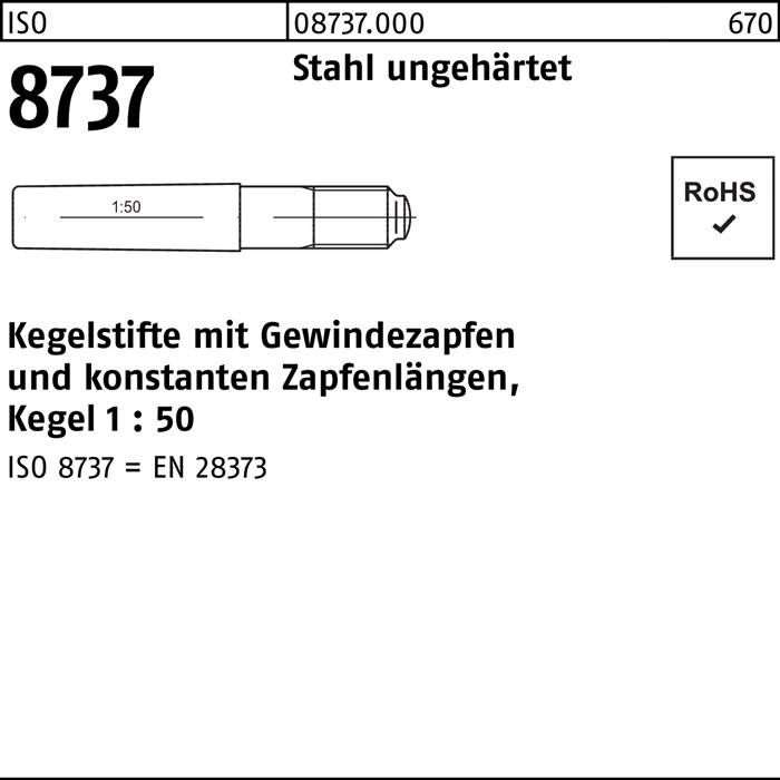 Kegelstift ISO 8737 Gewindezapfen 5x 40 Stahl ungehärtet Kegel 1:50 25 Stück