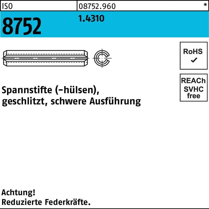 Spannstift ISO 8752 geschlitzt 2,5x 5 1.4310 schwere Ausf. 100 Stück