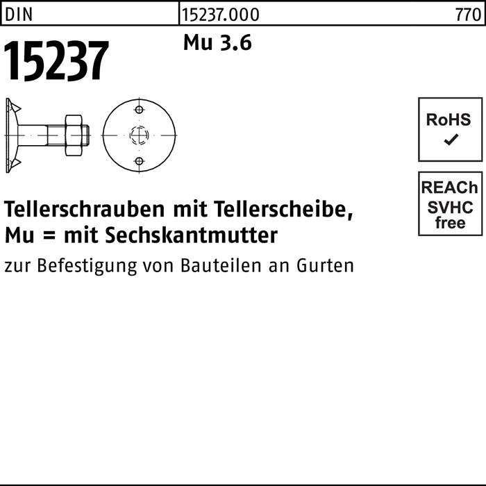 Tellerschraube DIN 15237 6-ktmutter M12x 40 3.6 100 Stück