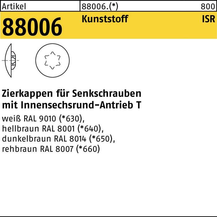 Zierkappe R 88006 f.ISR 30x16,5/6 Ku. hellbraun 1000 Stück
