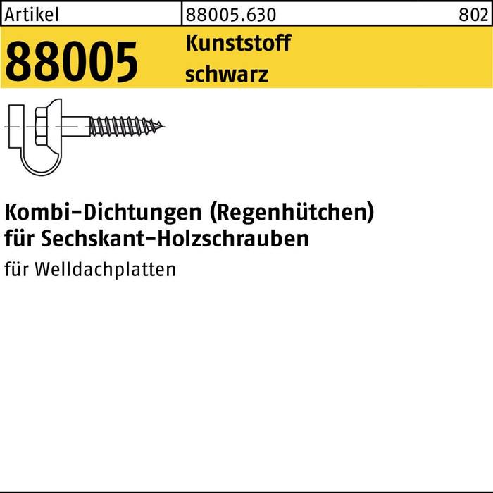 Artikel 8805.630, schwarze Kunststoffschraube, Modell 802, mit EPDM-Dichtungsscheibe. Geeignet für gewellte Bedachungsbleche.