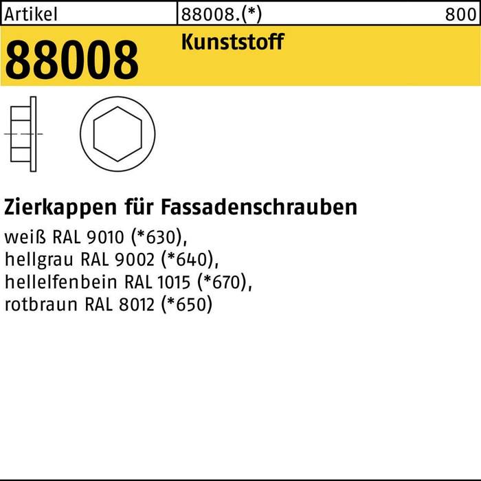 Zierkappe R 88008 F. SW 3/8 Ku. weiß 200 Stück