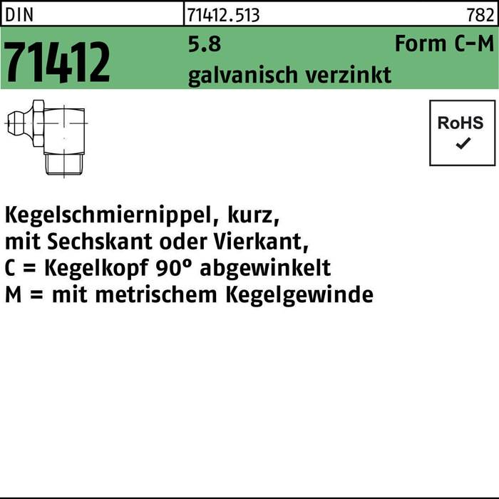 Kegelschmiernippel DIN 71412 FormC-M CM 6x1 SW 9 5.8 galv.verz. 100St.