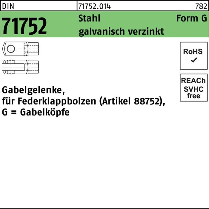Gabelgelenk DIN 71752 f.Federklappbolzen G 8x32 Stahl galv.verz. 10St.