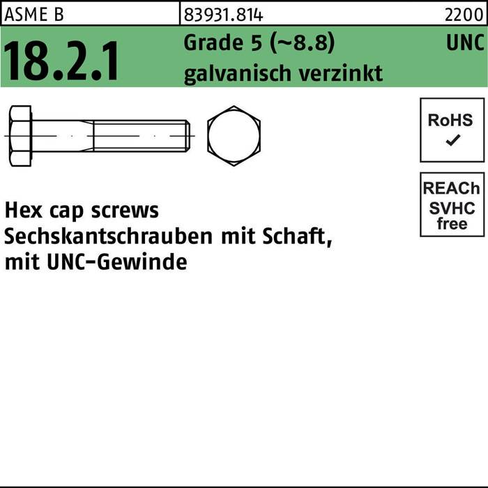 Sechskantschraube R 83931 UNC/Schaft 5/16x1 1/2 Grade 5 (~8.8) galv.verz. 100St.