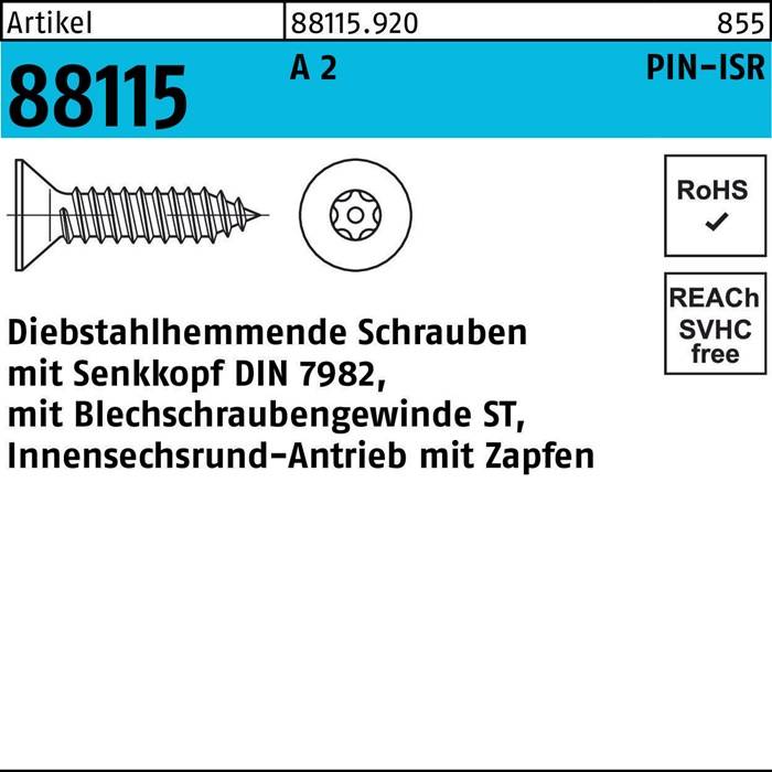 Schraube R 88115 diebstahlh. Seko ISR Zapfen 4,2x 25 A 2 100 Stück