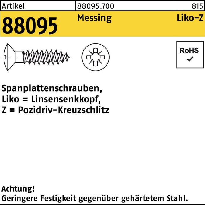 Schrauben des Typs 'Spax Linsensenkopf' mit Pozidriv-Kreuzschlitz, Teilenummer 88095.700, RoHS-konform.