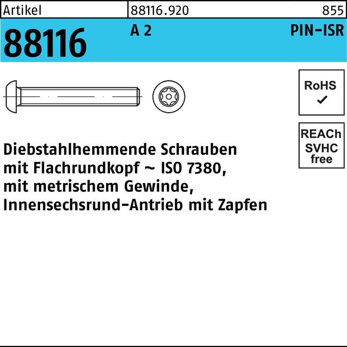 Schraube R 88116 diebstahlhemmend ISR Zapfen M10x 30-T45 A 2 100 Stück