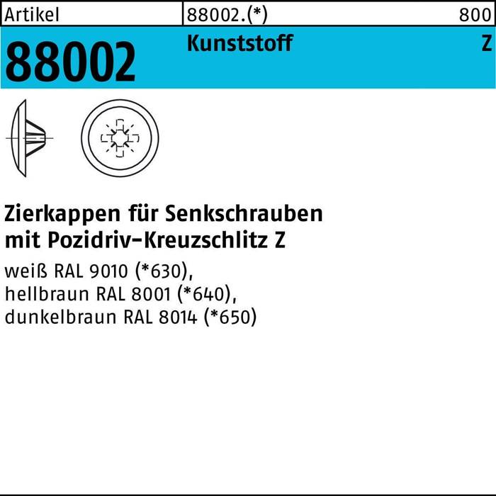 Zierkappen für Senkschrauben mit Pozidrive-Kreuzschlitz, erhältlich in den Farben Weiß, Braun und Dunkelbraun.