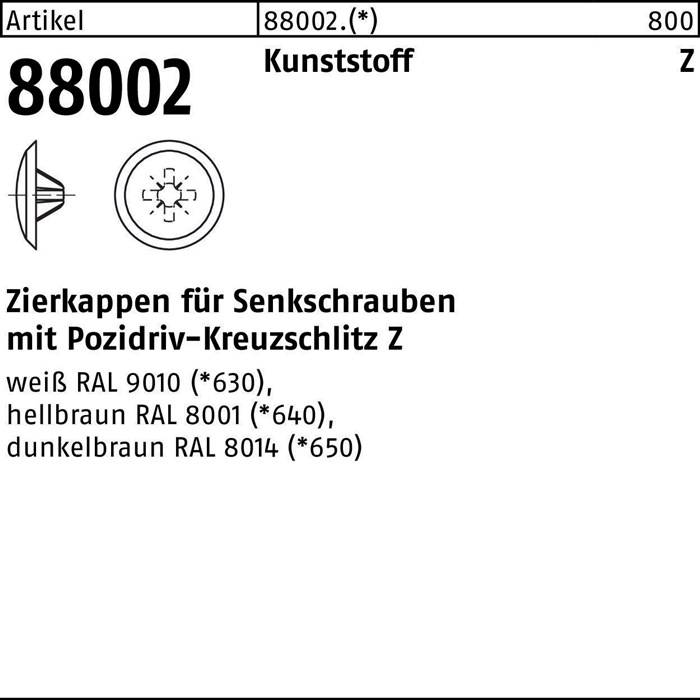 Zierkappe R 88002 f.PZ 1x 8/3 Ku. weiß 1000 Stück