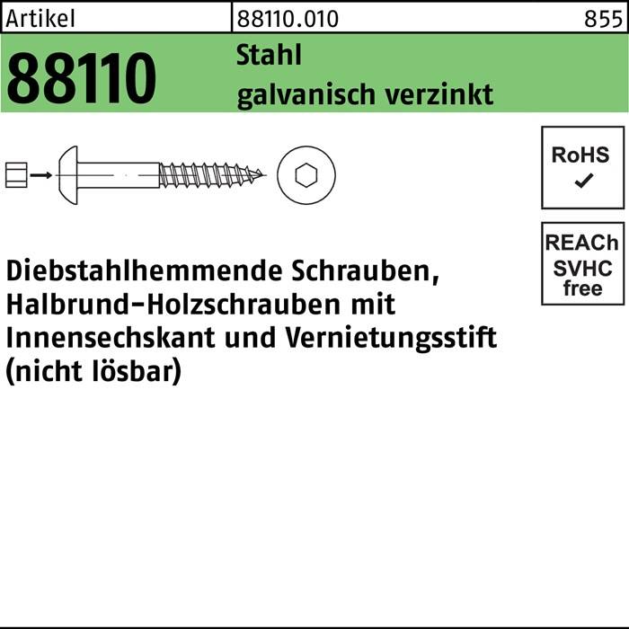 Schraube R 88110 diebstahlhemmend Ruko 8x 90 Stahl galv.verz. 50 Stück