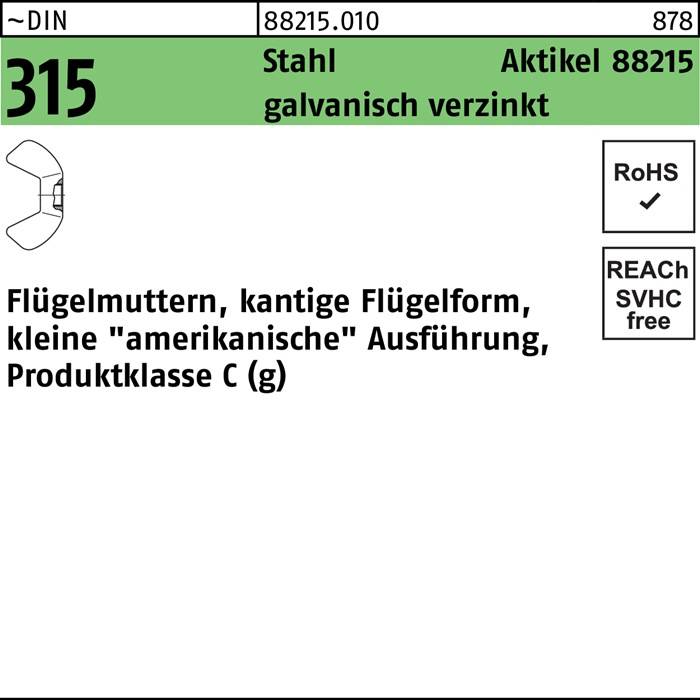 Flügelmutter R 88215 M4 Stahl galv.verz. 500 Stück