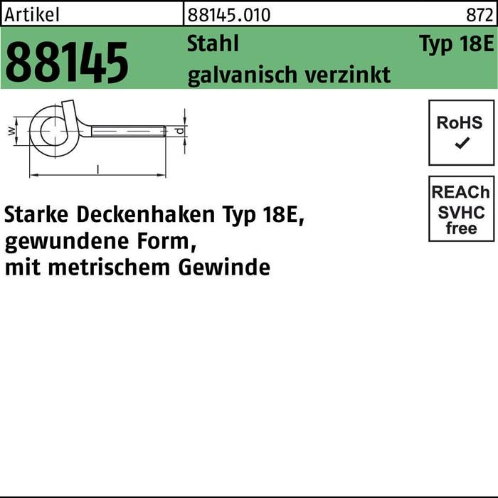 Deckenhaken R 88145 Typ 18E M12x 180x 22 Stahl galv.verz. 10 Stück