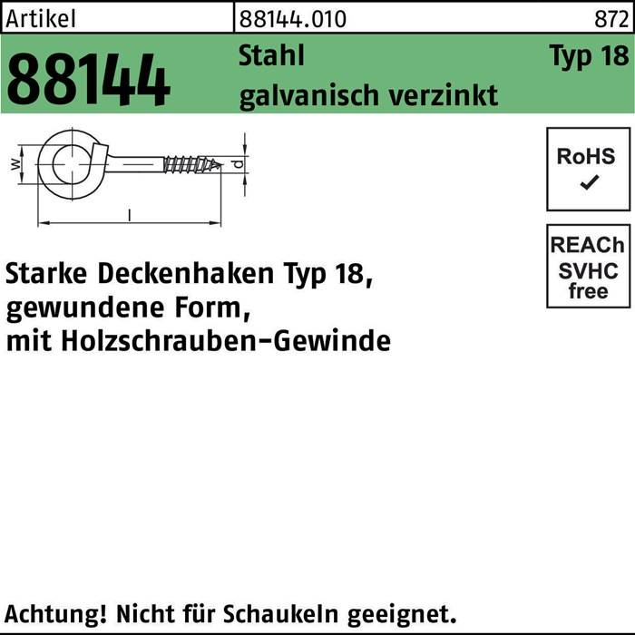 Deckenhaken R 88144 Typ 18 120x 8,9x 22 Stahl galv.verz. 20 Stück