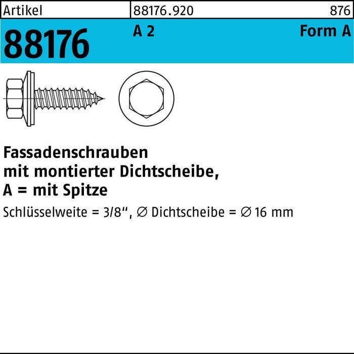 Fassadenschraube R 88176 Dichtscheibe/Spitze A 6,5x 75 A 2 200 Stück