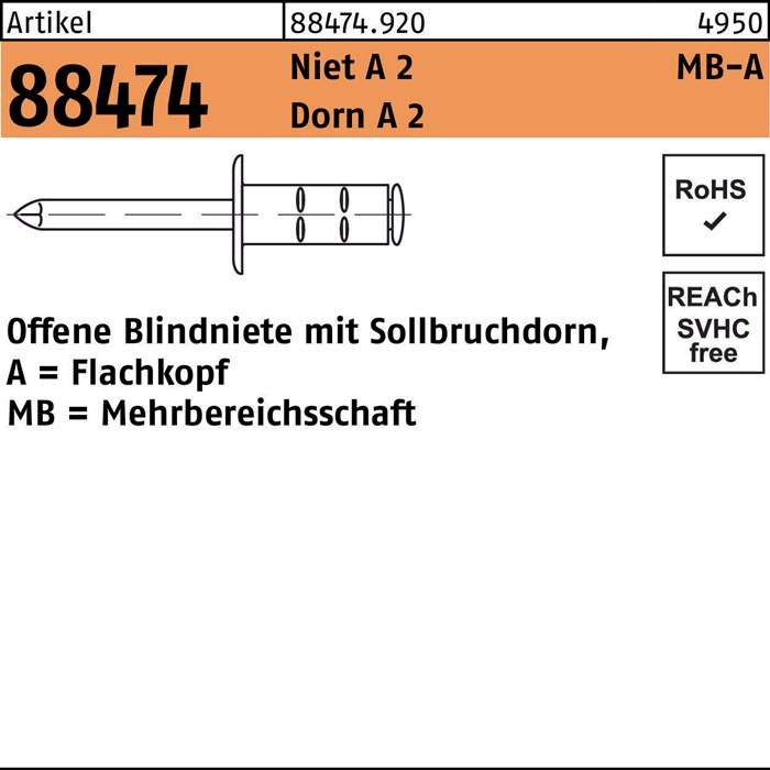 Blindniete R 88474 FLAKO 4,8x 17 Niet A 2/Dorn A 2 500 Stück