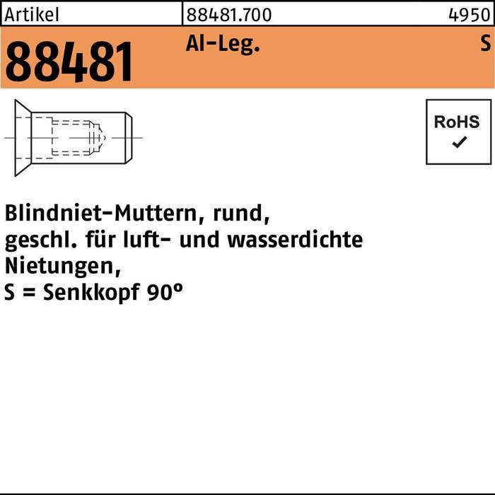 Blindnietmutter R 88481 SEKO M8 /1,5 -4,5 Aluminium 500 Stück