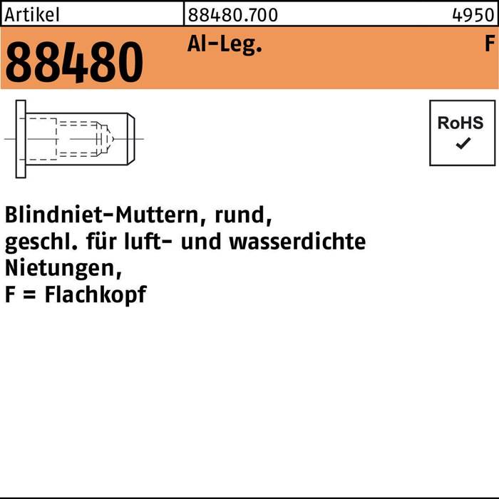 Blindnietmutter R 88480 FLAKO M5 /3,0 -4,0 Aluminium 500 Stück