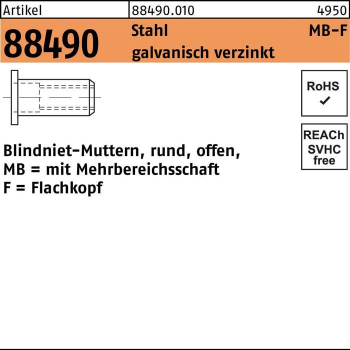 Blindnietmutter R 88490 FLAKO M6/0,5 - 6,0 Stahl galv.verz. 500St.