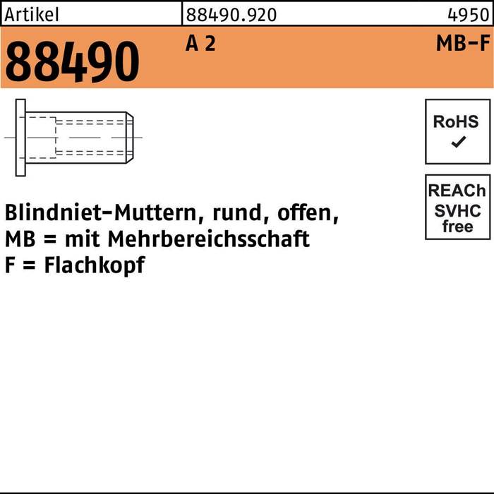 Blindnietmutter R 88490 FLAKO M8/0,5 - 6,5 A 2 100 Stück