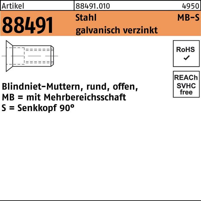 Blindnietmutter R 88491 SEKO M5/1,5 - 6,0 Stahl galv.verz. 500St.